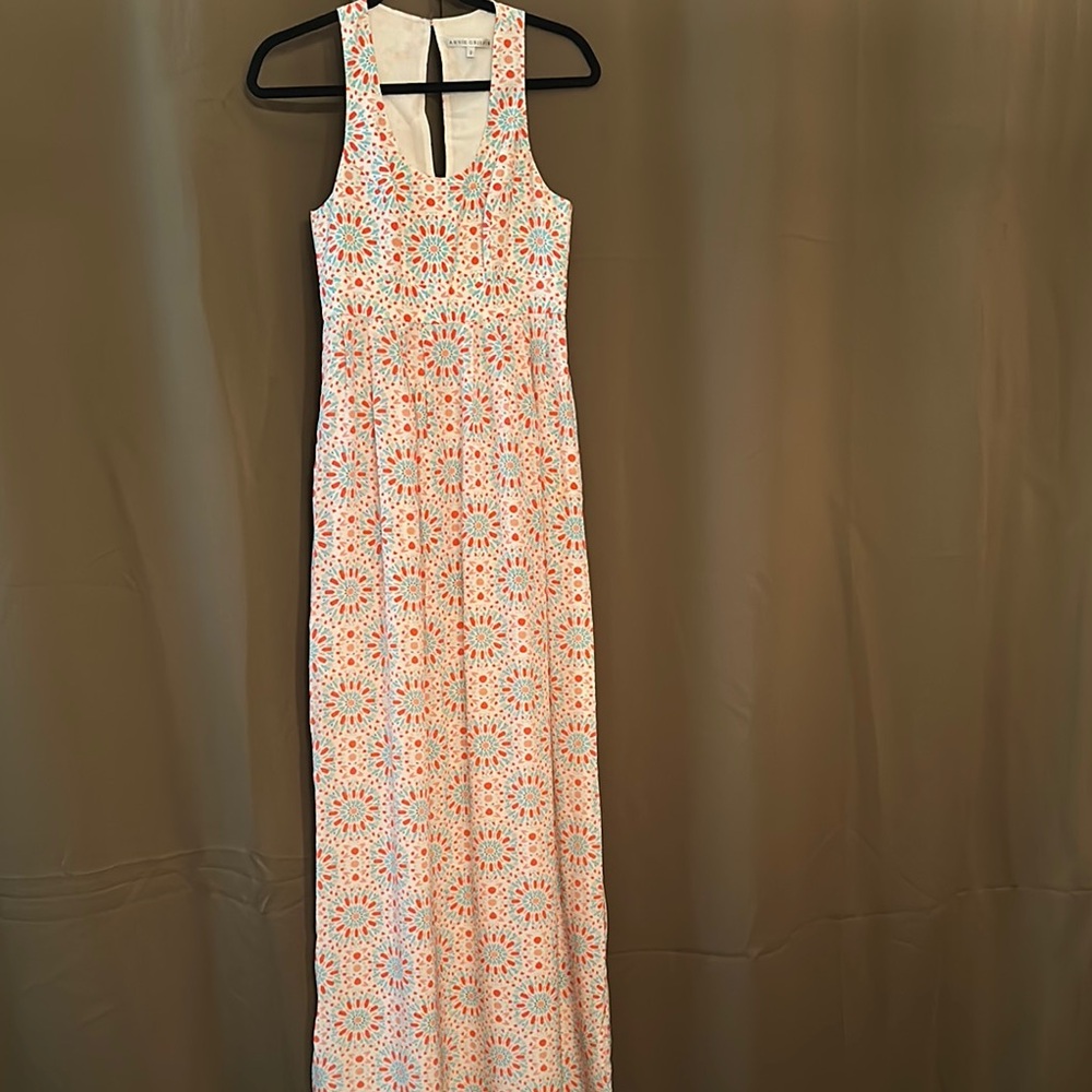 Annie Griffin Orange and Pink Pleated Maxi Sundress